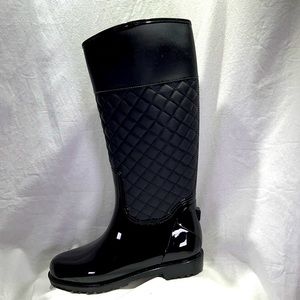 Summer Rio Shiny Black Quilted Rain Boots